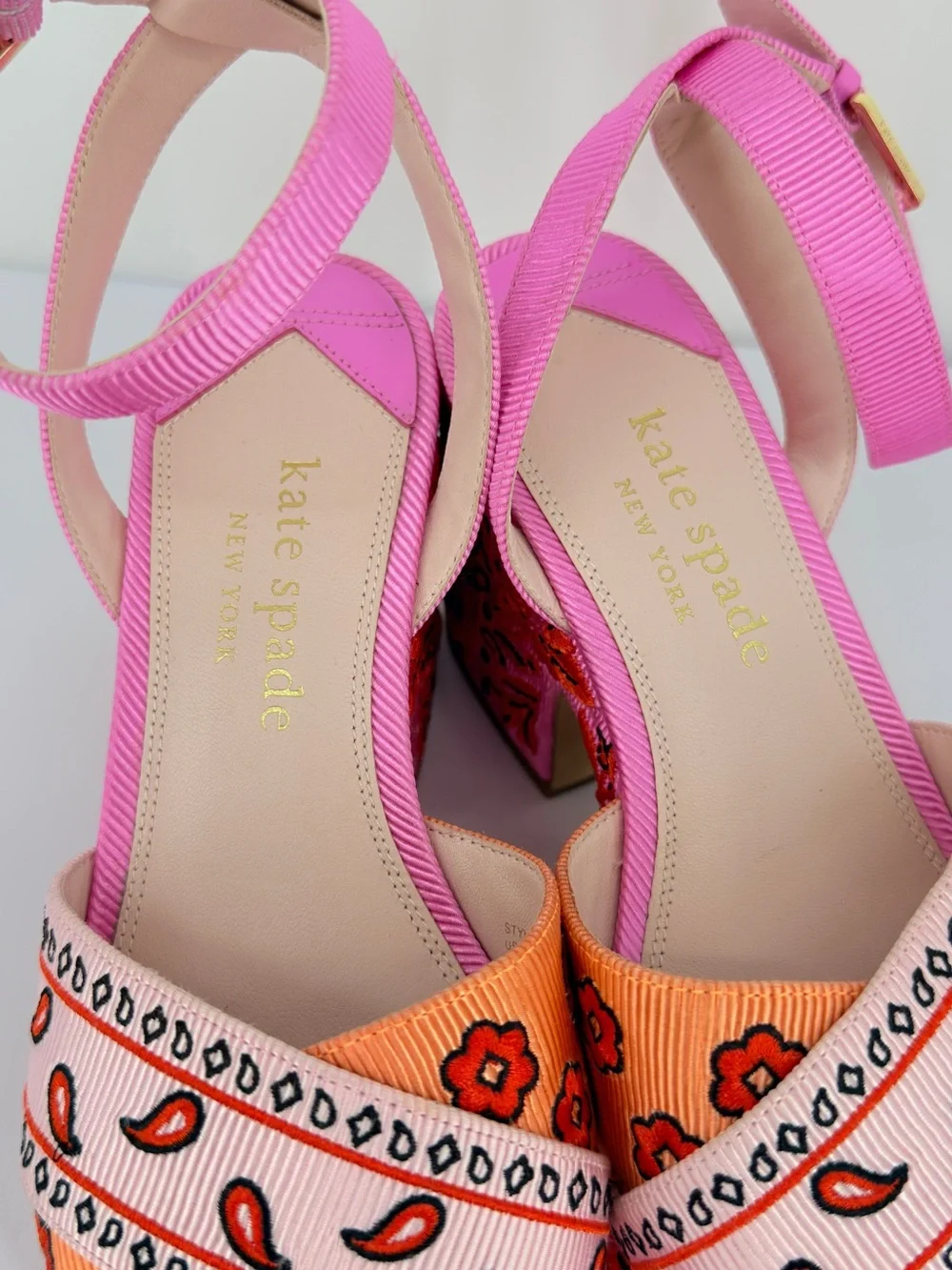 Kate Spade New York Pink Embroidered Platform Sandals Heels Size 6B
